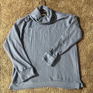 Chic Blue Ribbed Turtleneck Top